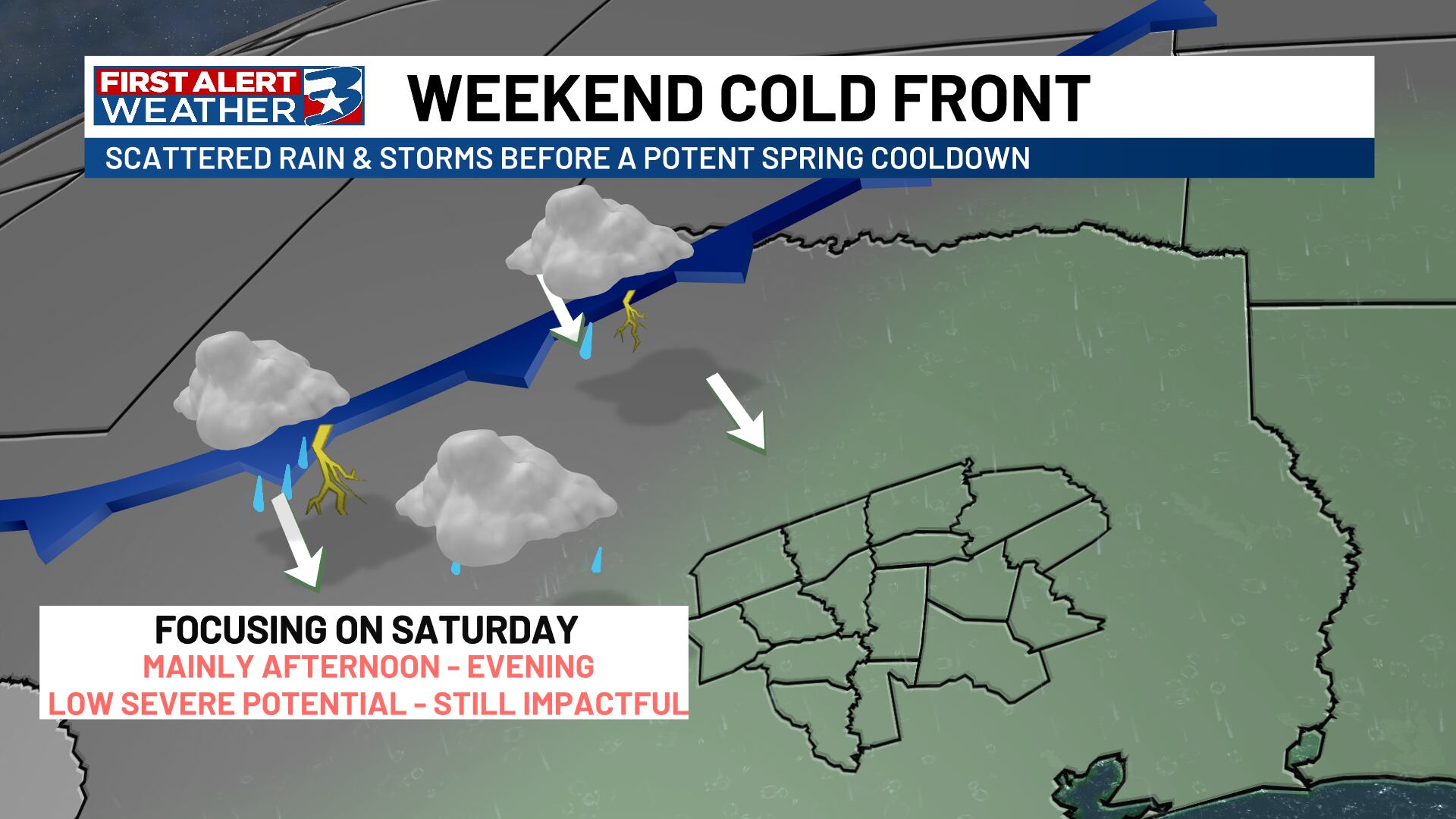 Weekend storms and much cooler air coming