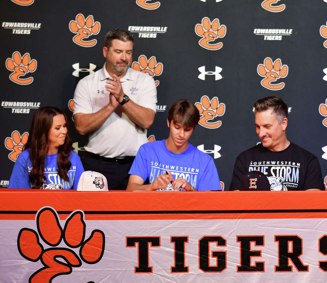 Edwardsville High School celebrates 20 athletes signing college commitments