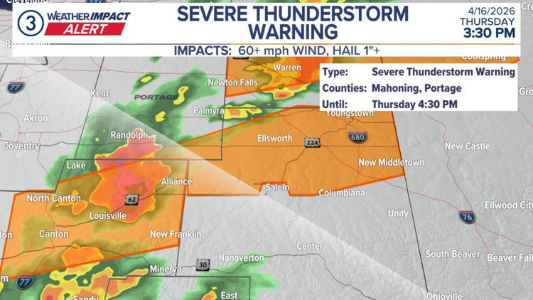Severe thunderstorm warning in effect for multiple Northeast Ohio counties