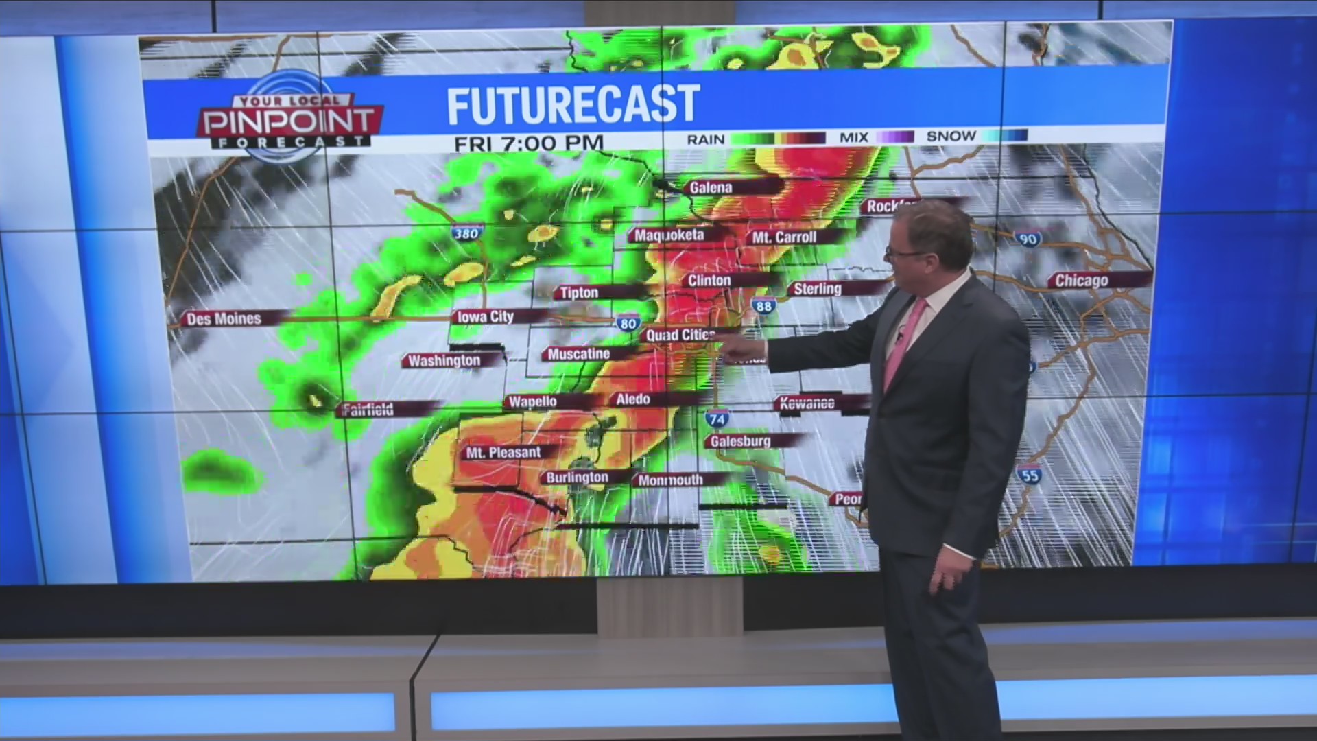 Timing of Friday evening's severe t'storms in the Quad Cities