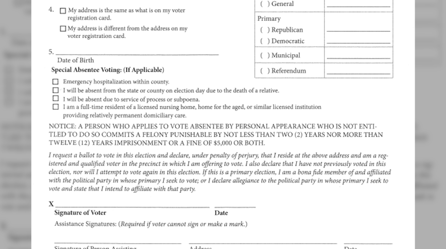 Tennessee voting form includes new text about party affiliation