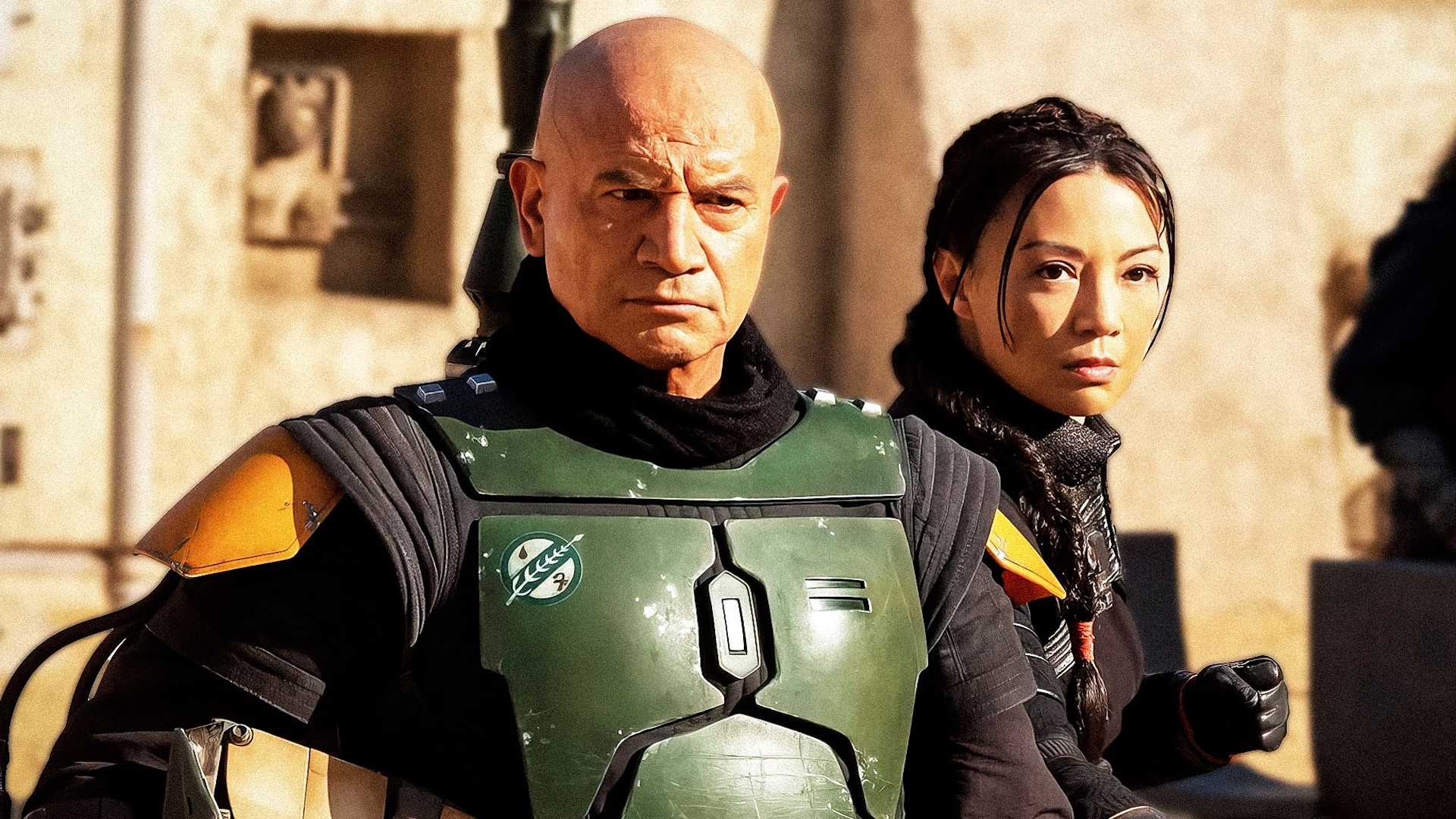 Temuera Morrison and Ming-Na Wen side by side in The Book of Boba Fett
