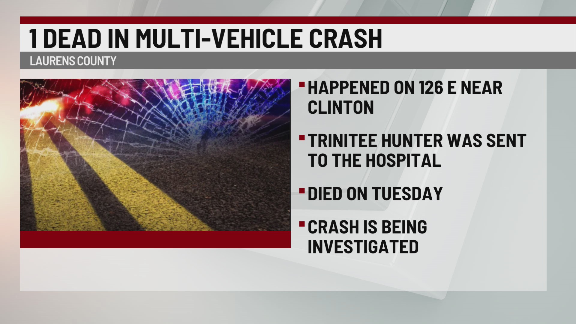Woman dies days after multi-vehicle crash in Laurens County