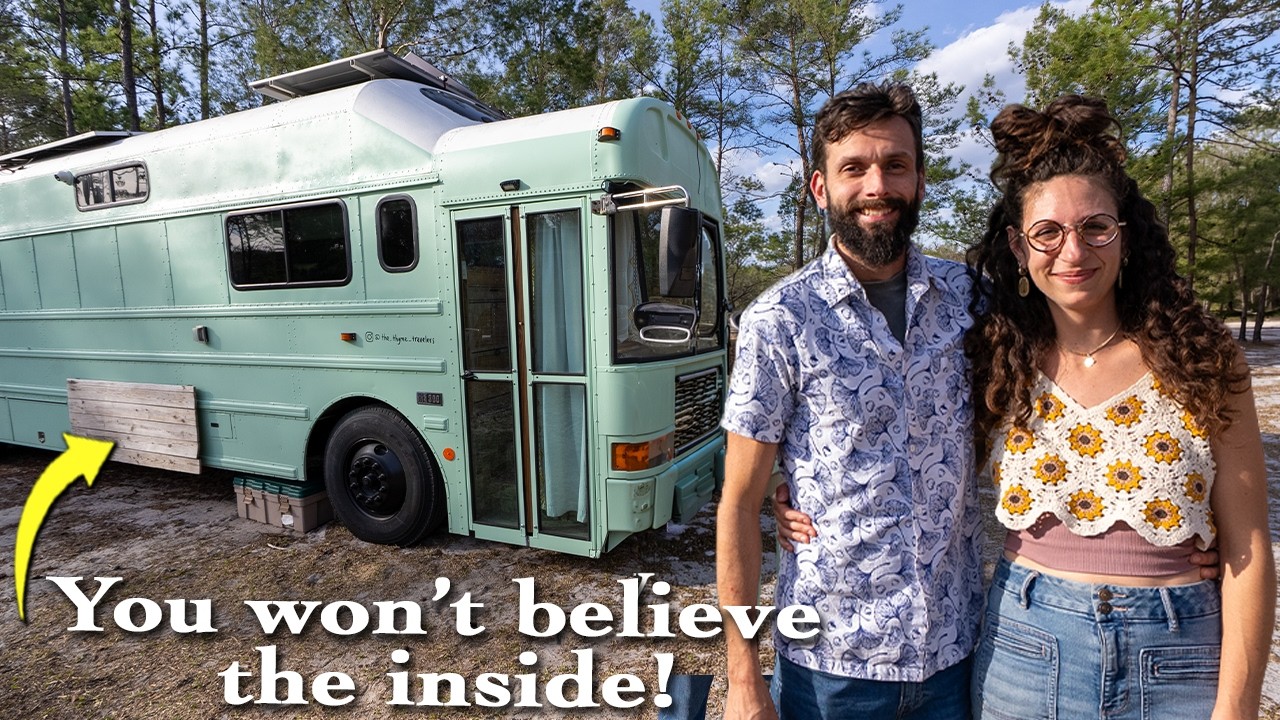 Inside a stunning school bus tiny home conversion