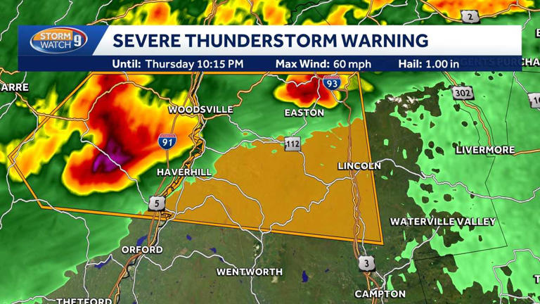 Severe thunderstorm warning in effect for parts of northern NH