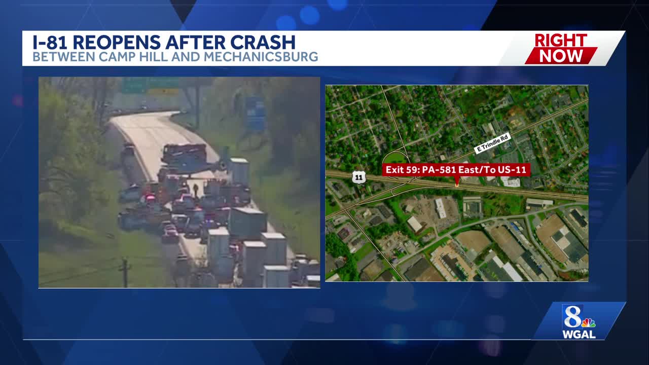 Update: I-81 in Cumberland County reopens after vehicle crash