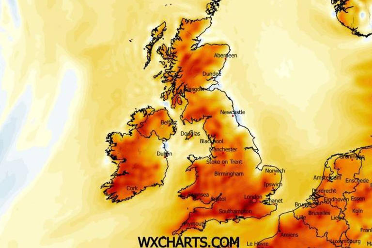 UK weather map goes scorching red with 23C heat set for 29 counties ...