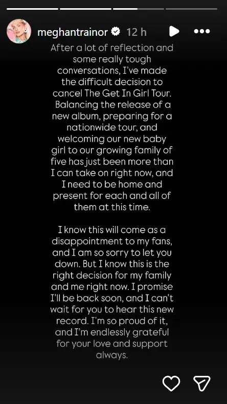 'I am so sorry': Meghan Trainor apologises after cancelling The Get In ...