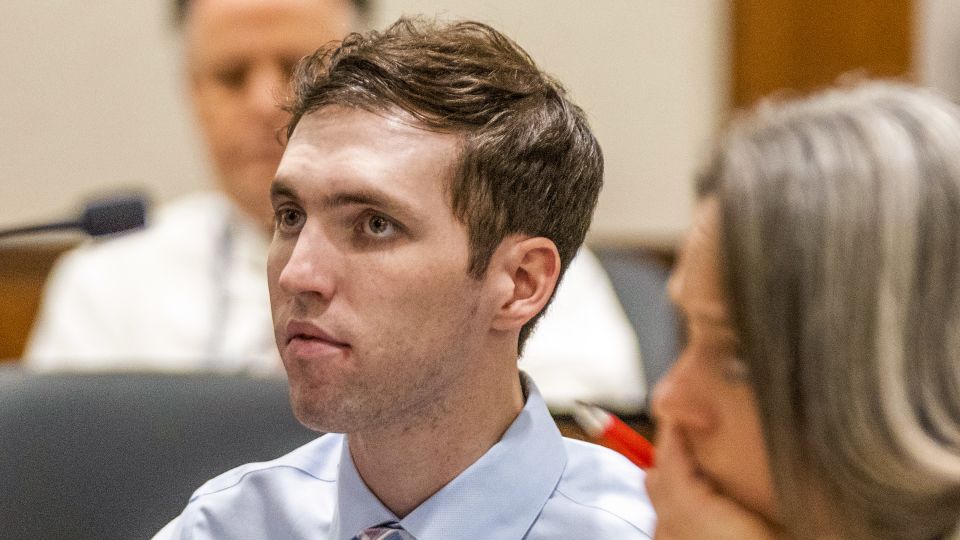 Tyler Robinson, accused of fatally shooting Charlie Kirk, appears during a hearing in Fourth District Court on December 11, 2025 in Provo, Utah. Prosecutors have charged Tyler Robinson with aggravated murder and plan to seek the death penalty.