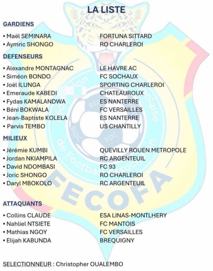 RDC U16 : la liste de Christopher Oualembo pour le tournoi de l’UEFA à ...