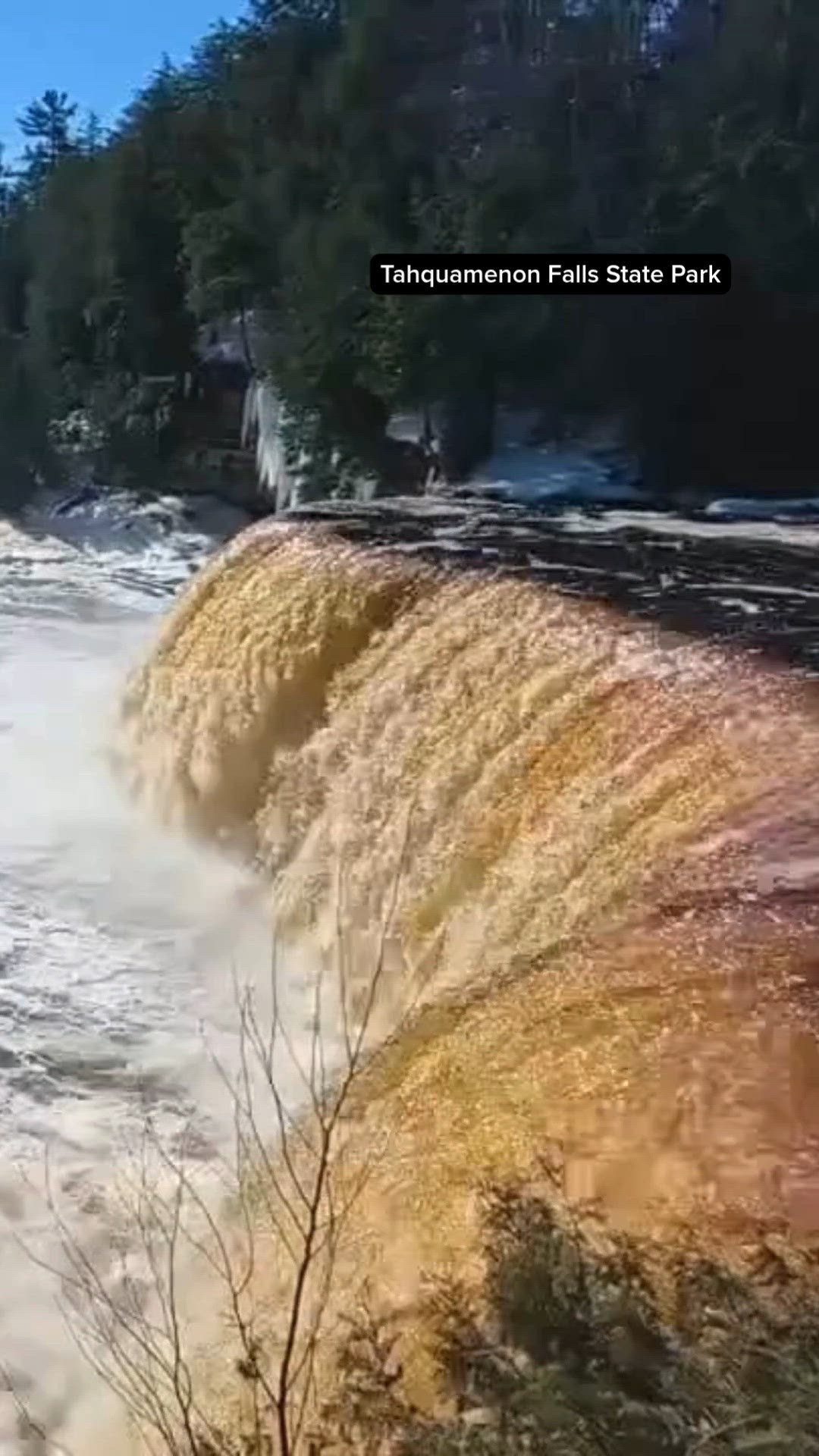 Snow melt and rain mean high water, heavy flow over Tahquamenon Falls