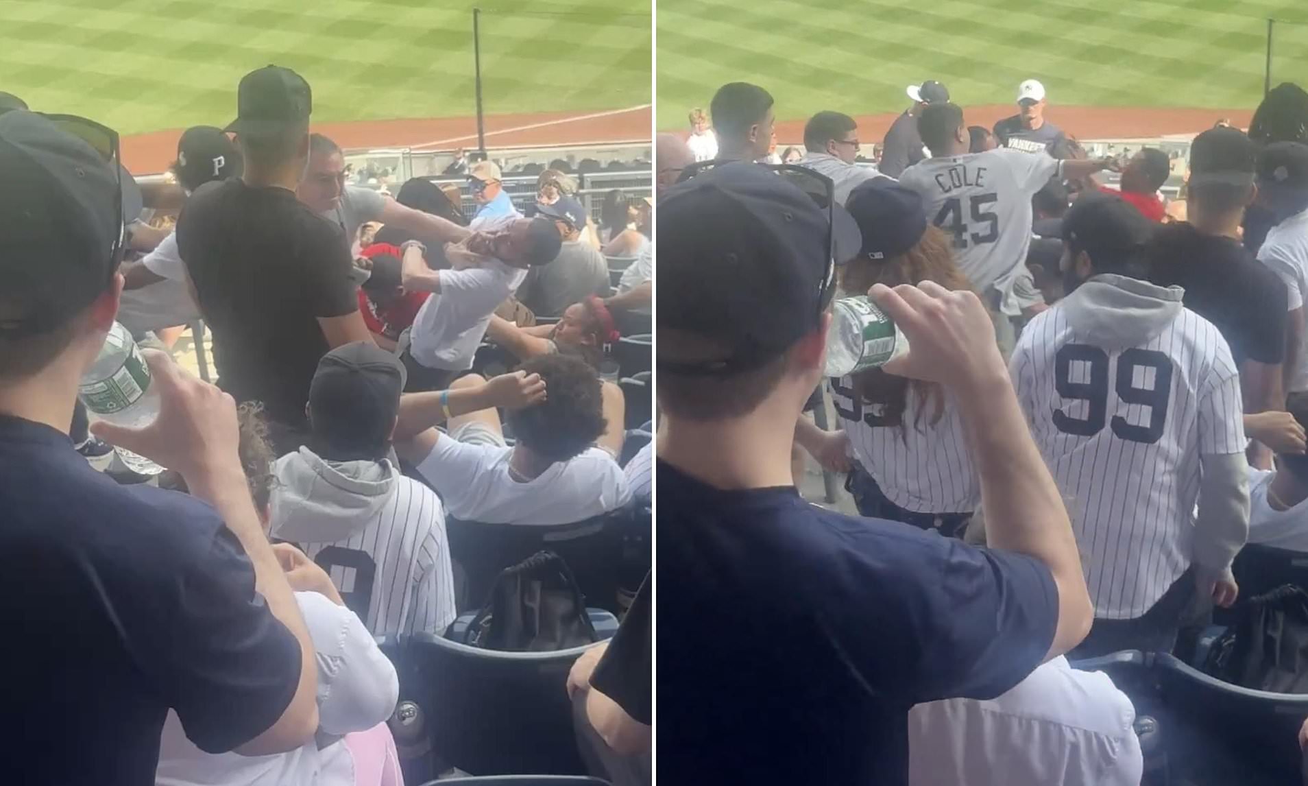 Vicious brawl breaks out among fans at Yankees game as New York star ...