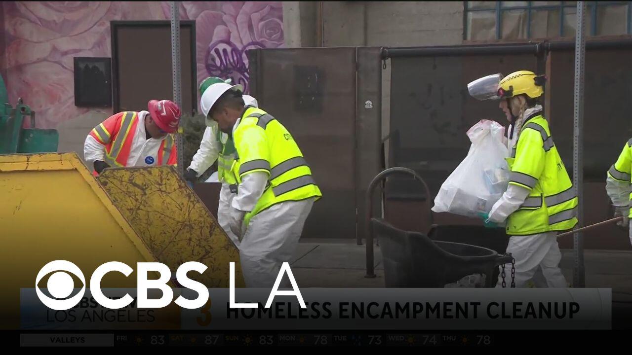 Venice homeless encampment gets cleaned up by city sanitation crews