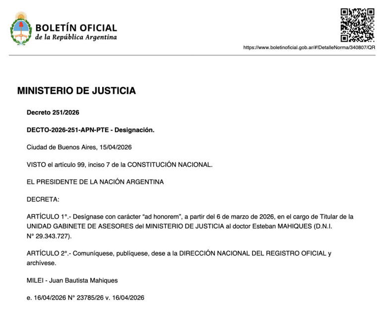 Quién es Esteban Mahiques, el nuevo jefe de asesores de su hermano ministro