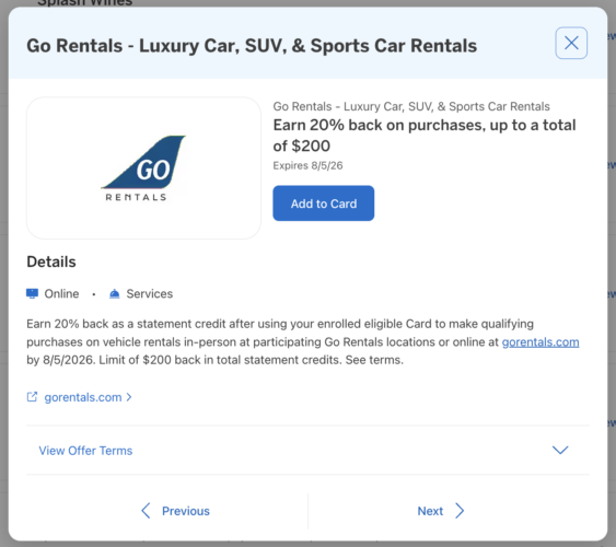New Amex offer for 20% cash-back at Go Rentals, the luxury rental ...