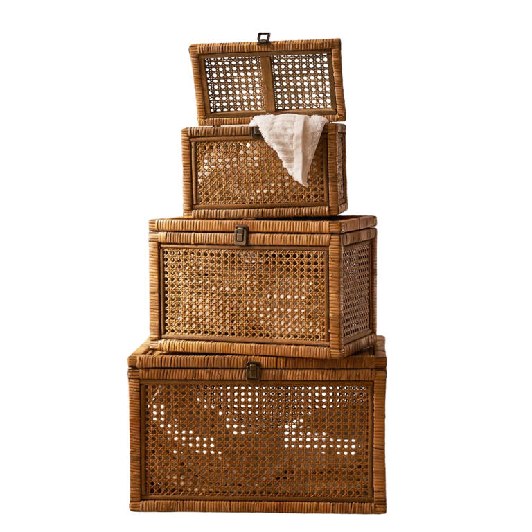 The rustic storage set designers swear by for hiding candle clutter