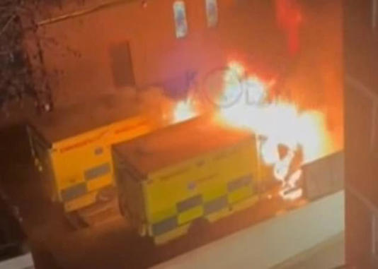 Four ambulances from Hatzola, a volunteer-led ambulance service operating in the Golders Green area of north-west London, were set on fire (pictured) in the early hours of March 23 