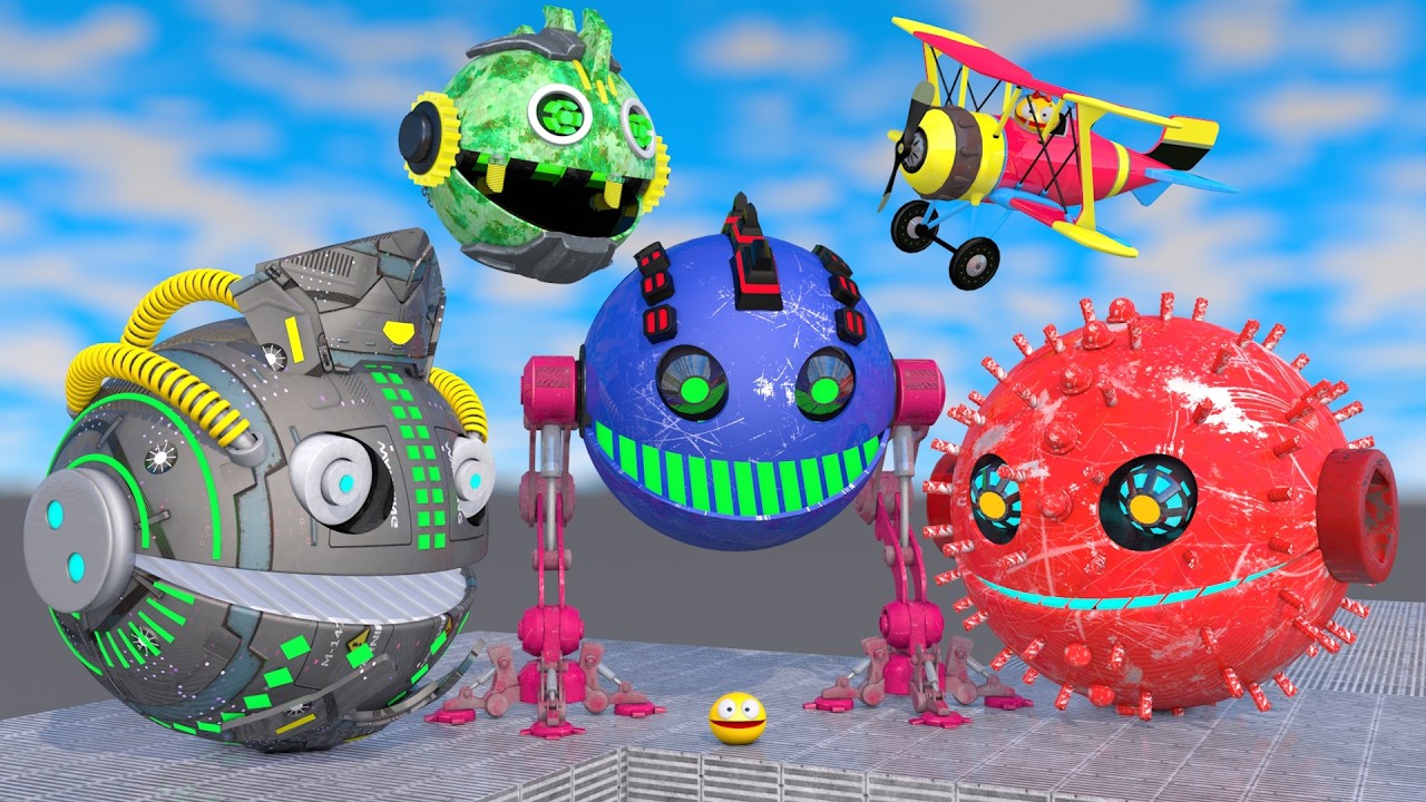 Pacman meets giant robot Pacmans! 🤖 Fun maze adventure