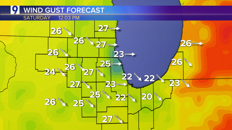 Saturday: Temperatures to tumble nearly 30 degrees behind cold frontal ...