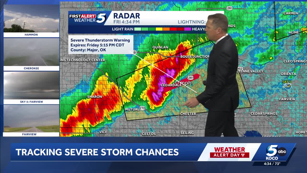 Severe storms moving through northern Oklahoma Friday April 17, 2026