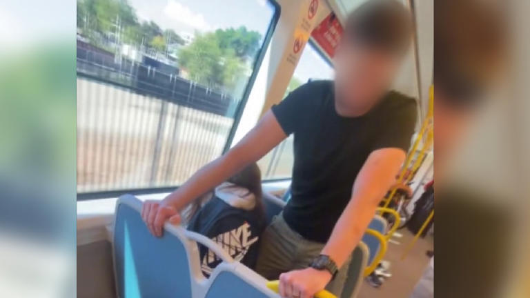 The off-duty police officer restricts her from moving from her seat.  (Supplied)