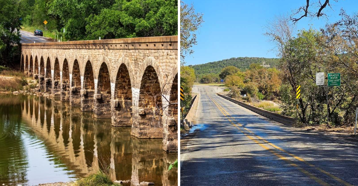The longest stone arch bridge in Texas spans the Brazos River with 18 ...