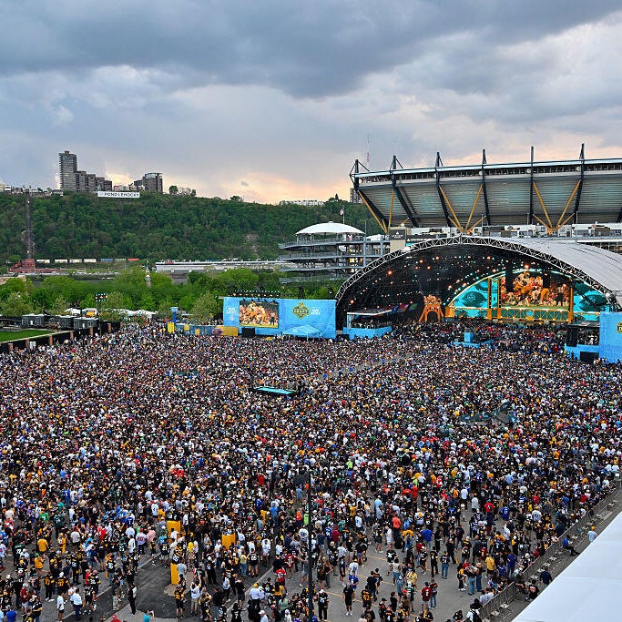 Downtown Pittsburgh, Pennsylvania, on April 21, 2026; Street banners promoting the 2026 NFL Draft.