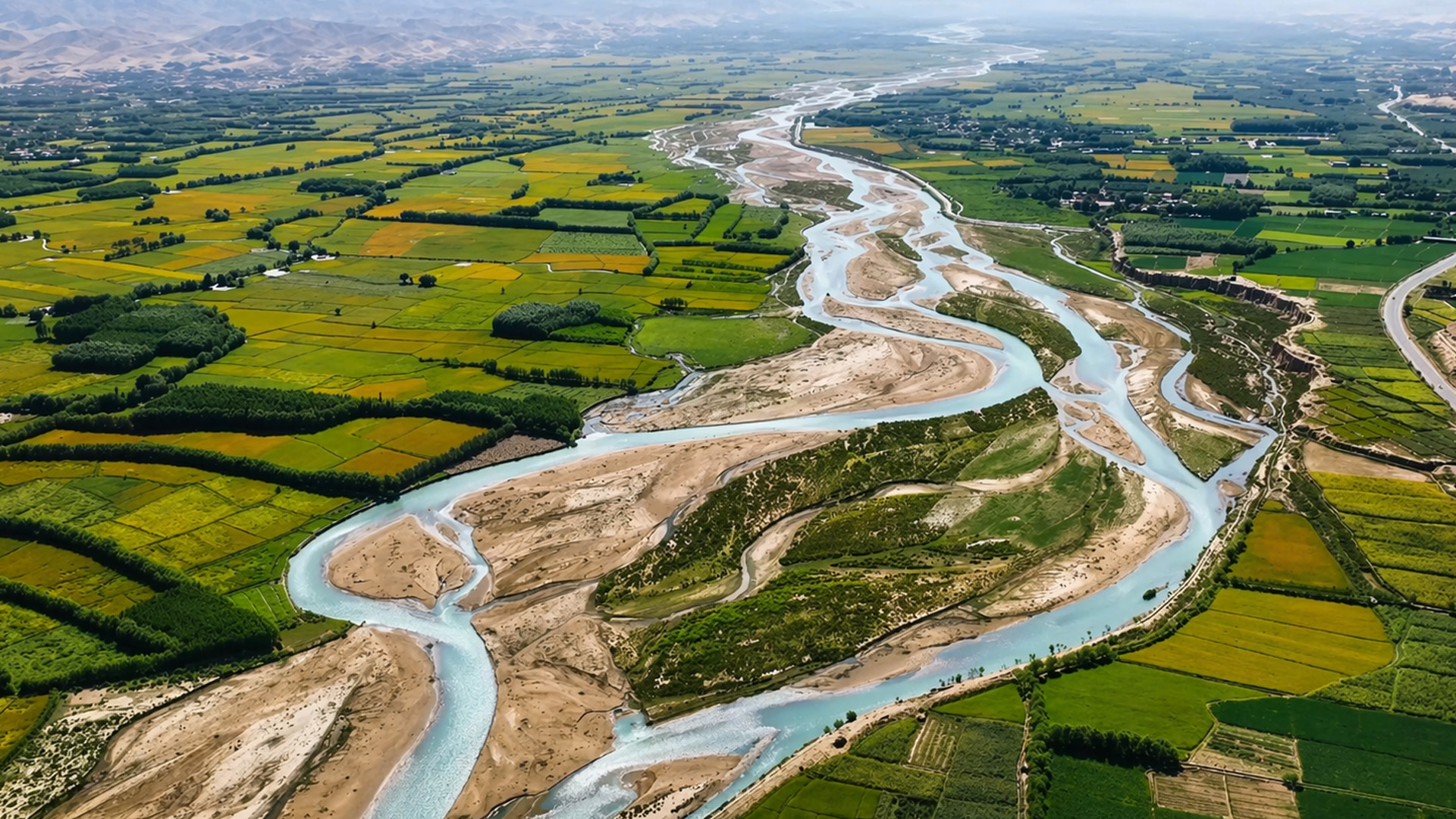 Natural river patterns across open land