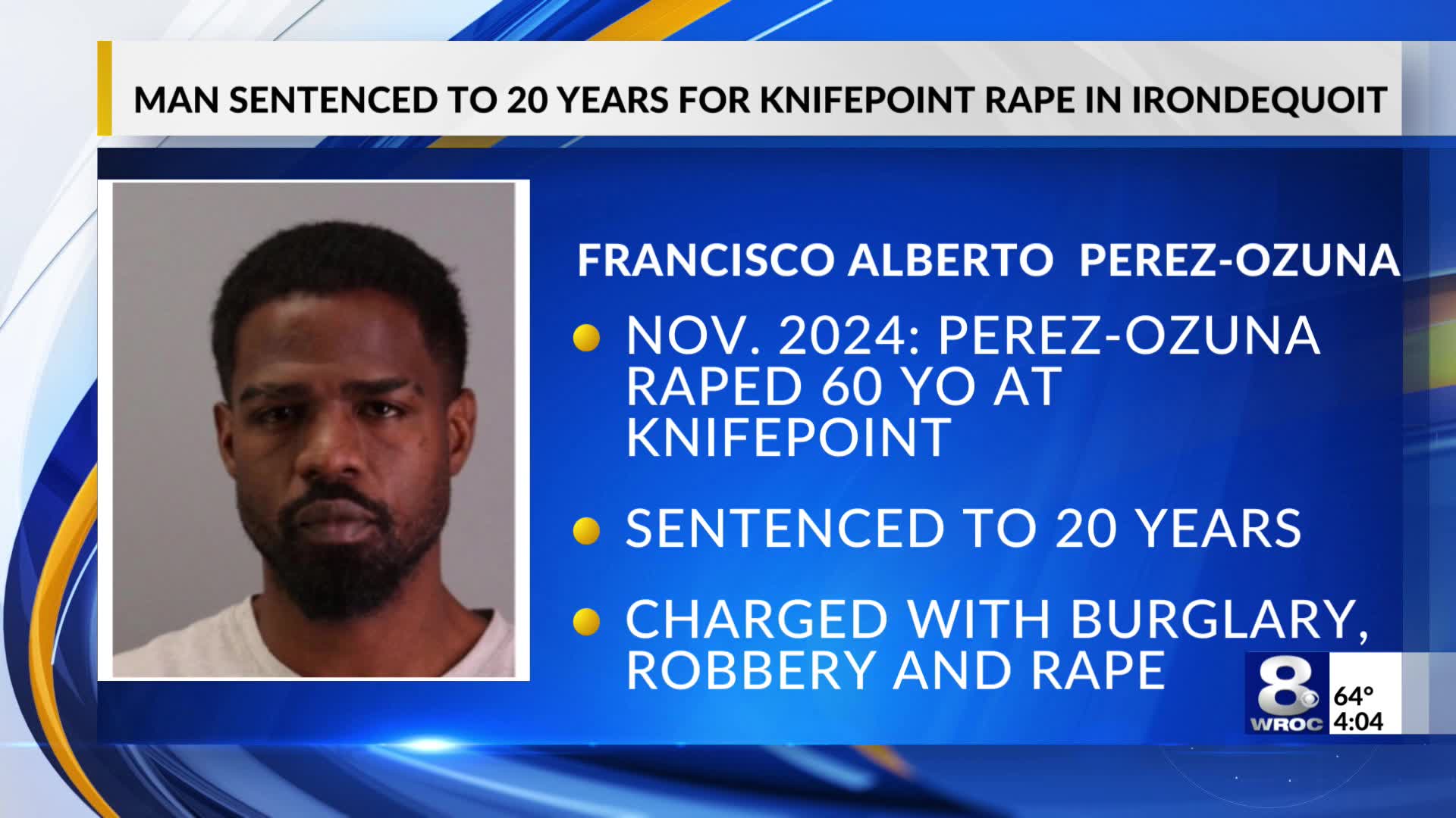 Police: Man sentenced to 20 years for knifepoint rape in Irondequoit