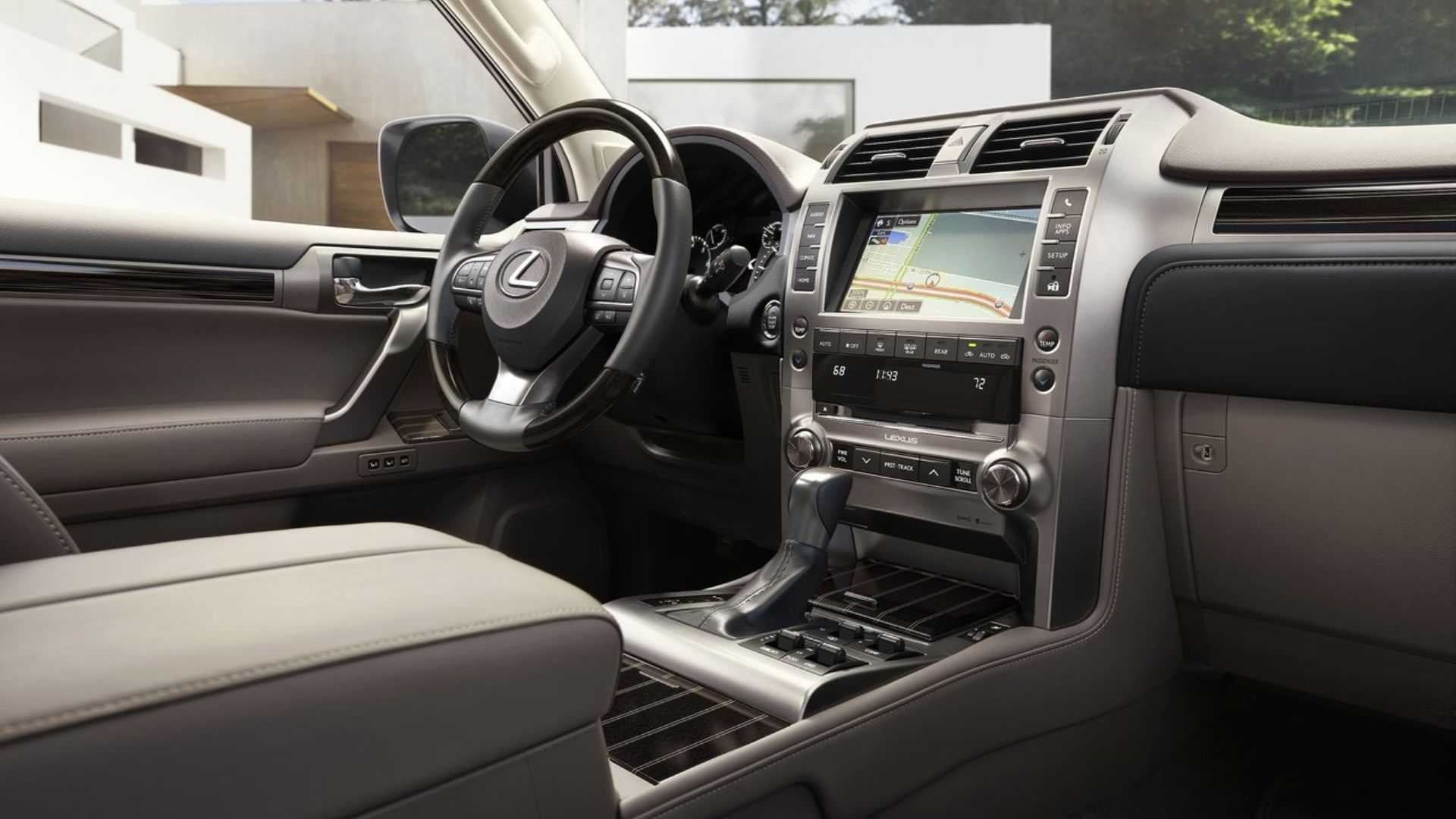 Shot of the dashboard inside the cabin of a 2020 Lexus GX 460.