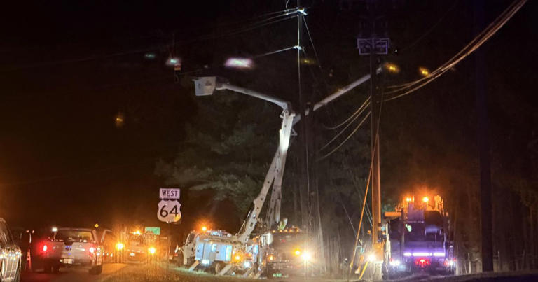 Crews restore power to over 300 people, clean up downed lines on US 64 ...