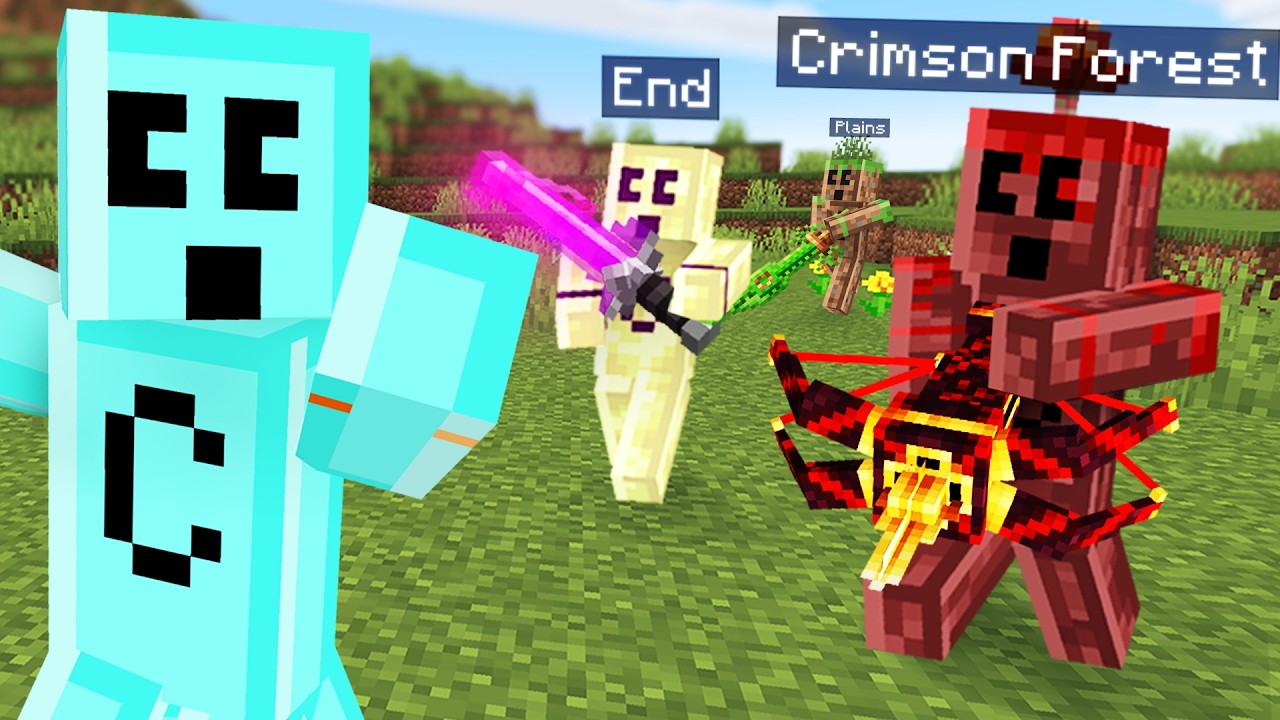 Using powerful biome weapons to win a Minecraft manhunt challenge