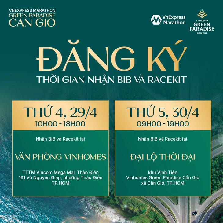 Runner VnExpress Marathon Green Paradise Cần Giờ nhận bib ngay trung tâm TP.HCM