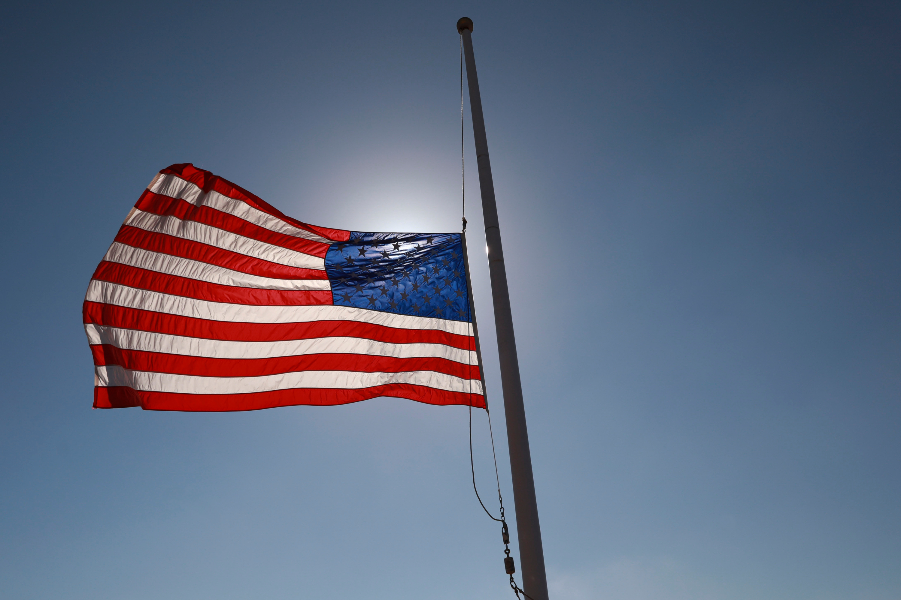 File image: A flag flies at half staff at the Mt. Soledad National War Memorial on August 27, 2021 in La Jolla, California.