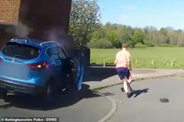 Moment speeding driver hurls himself out of a 50mph moving car before ...