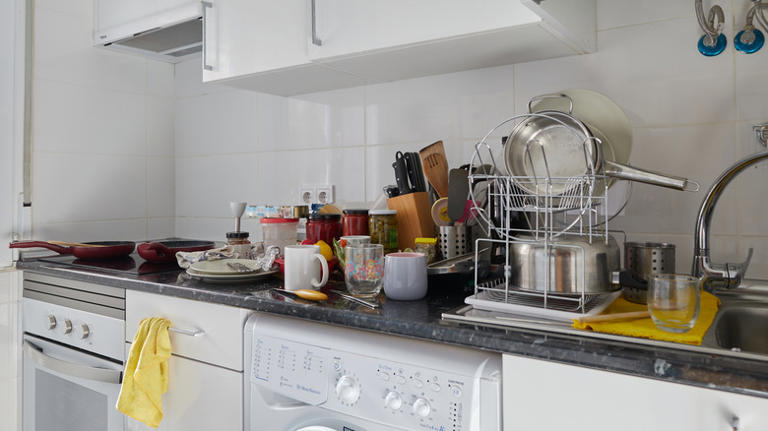 Hide kitchen countertop clutter with a unique thrift flip
