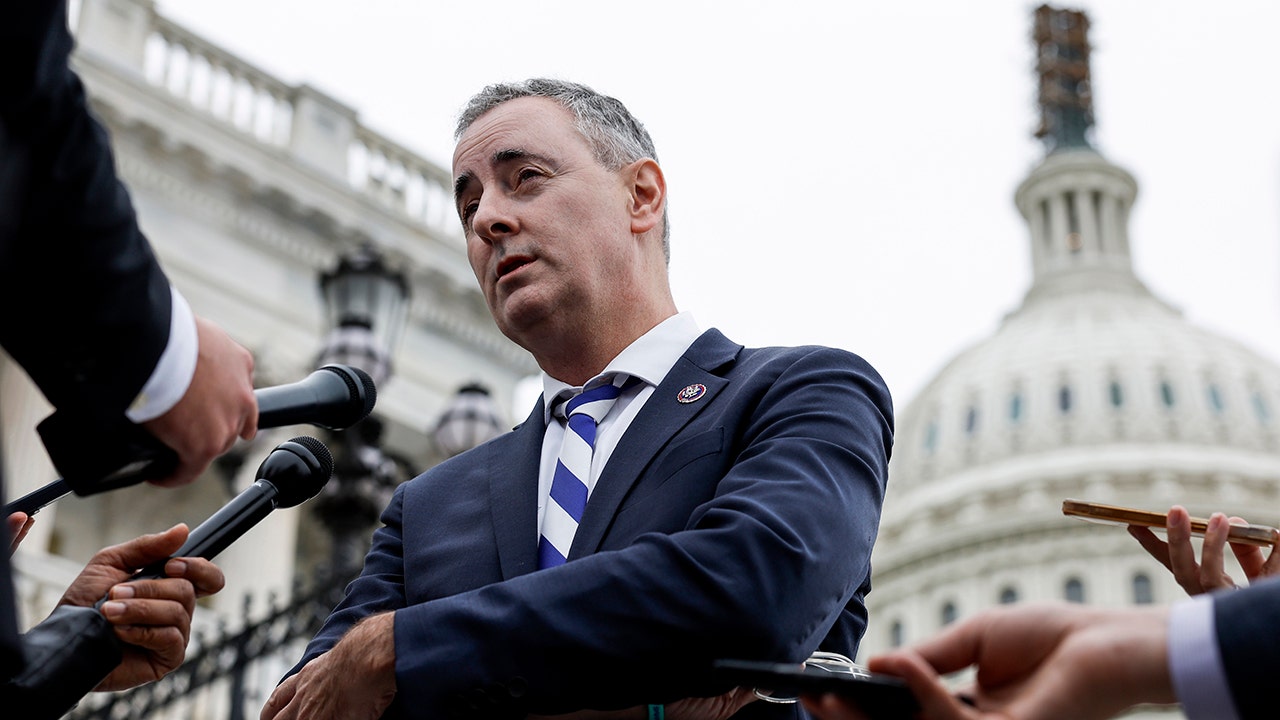 Rep. Brian Fitzpatrick, R-Pa., speaks to reporters outside the U.S. Capitol Building in Washington, D.C., on Sept. 29, 2023, after the House failed to pass a temporary funding bill to prevent a government shutdown.
