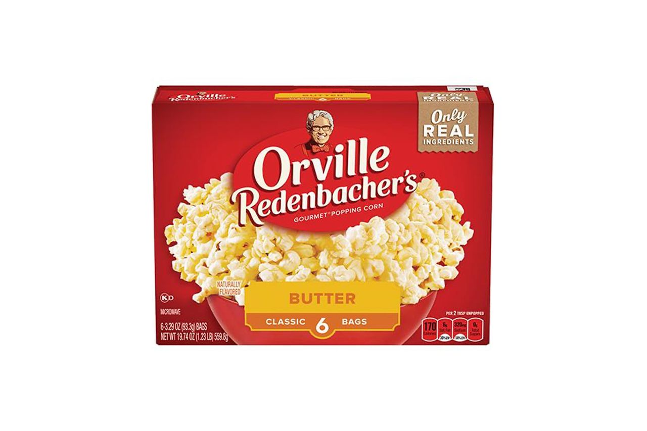 Packaging for Orville Redenbachers butterflavored microwave popcorn 6 classic bags