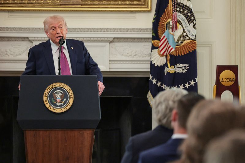 U.S. President Donald Trump delivers remarks to NCAA Collegiate National Champions at the White House in Washington