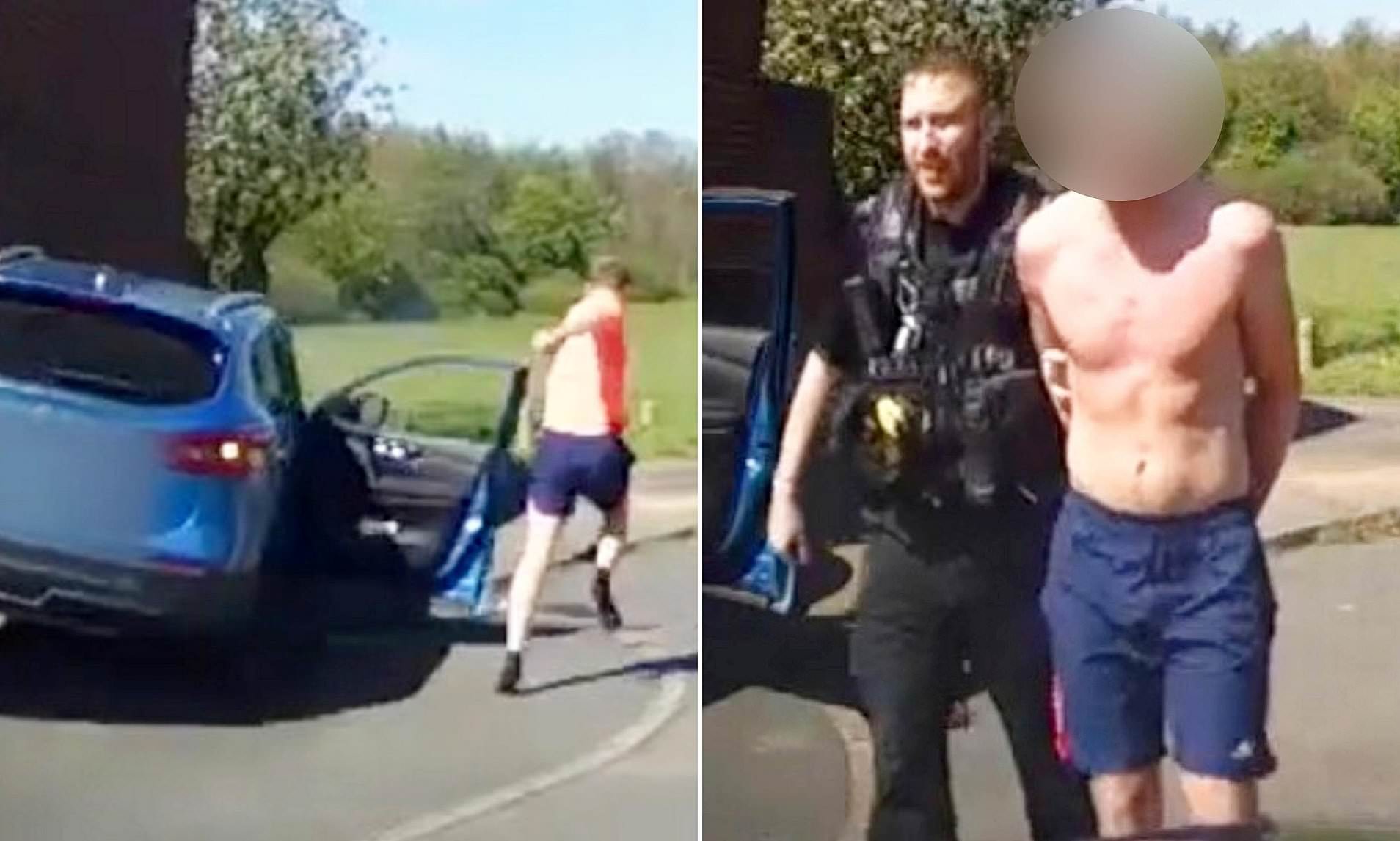 Moment speeding driver hurls himself out of a 50mph moving car before ...