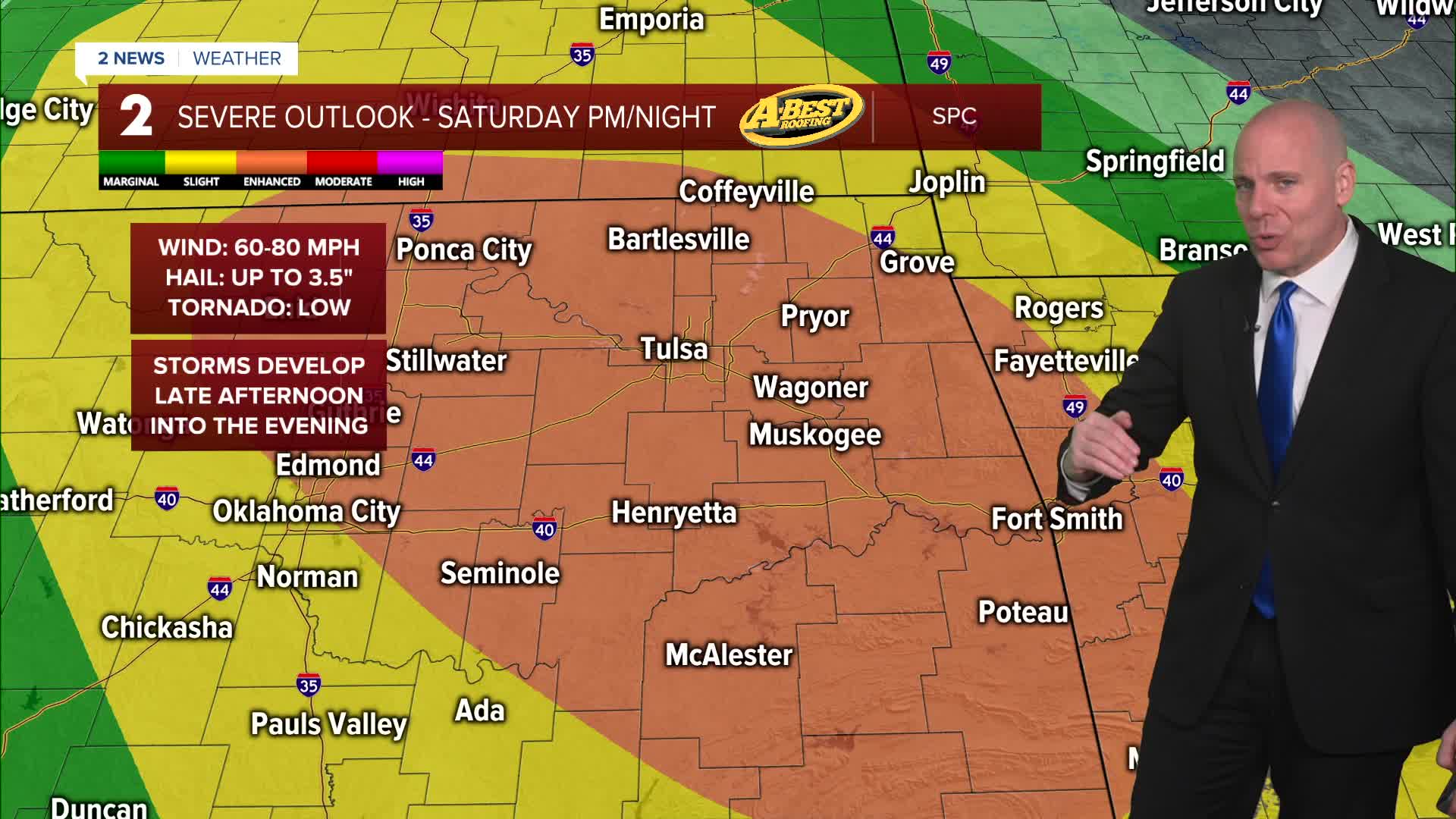 Severe storms likely Saturday PM