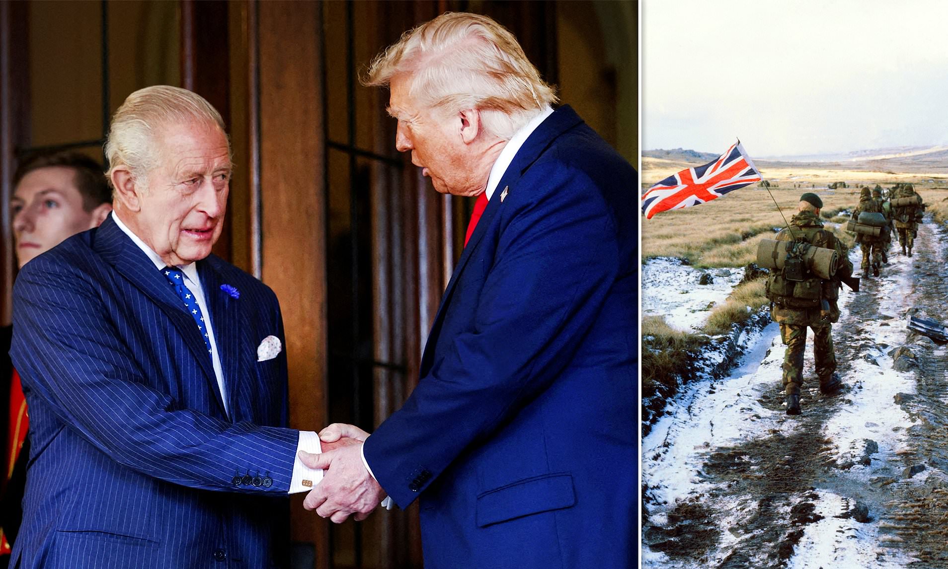 King flies into a US storm over Falklands