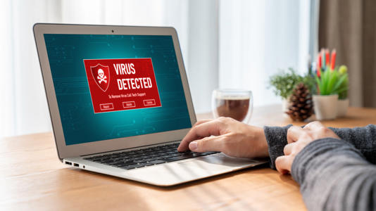 Virus warning on a laptop