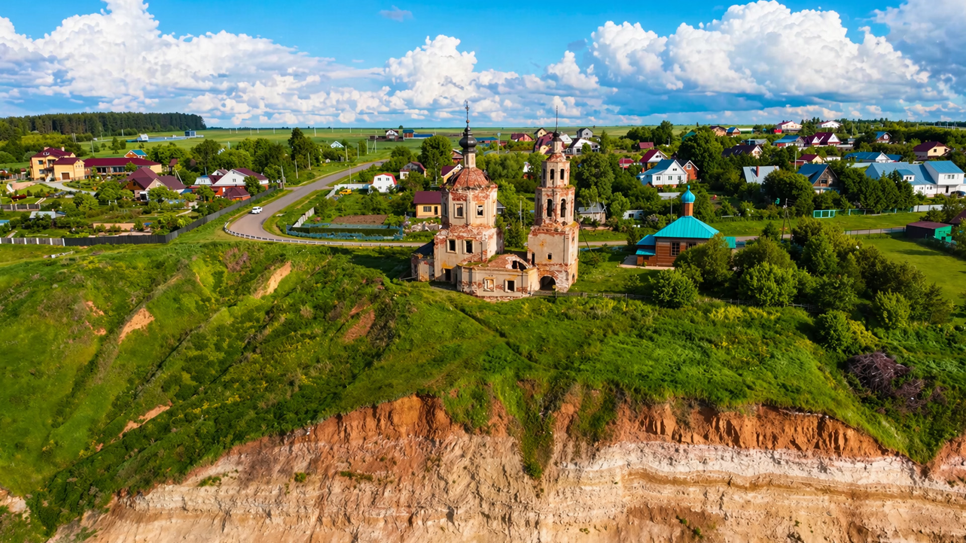 An abandoned church standing on a fragile cliff