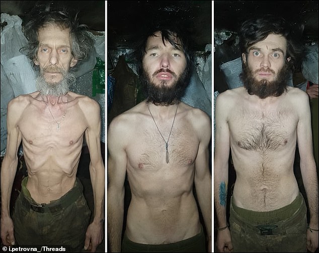 The men appeared emaciated, with prominent ribcages and thin arms, in images posted by one of their wives