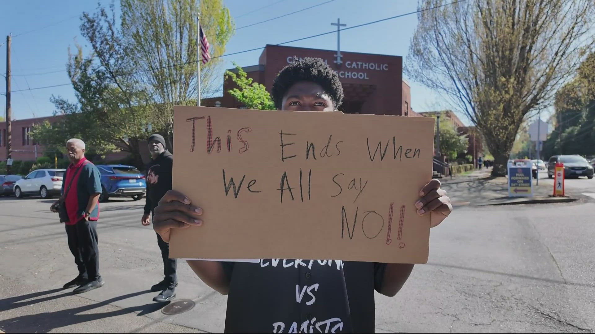 Students stage walkout after racial slur incident at Central Catholic ...