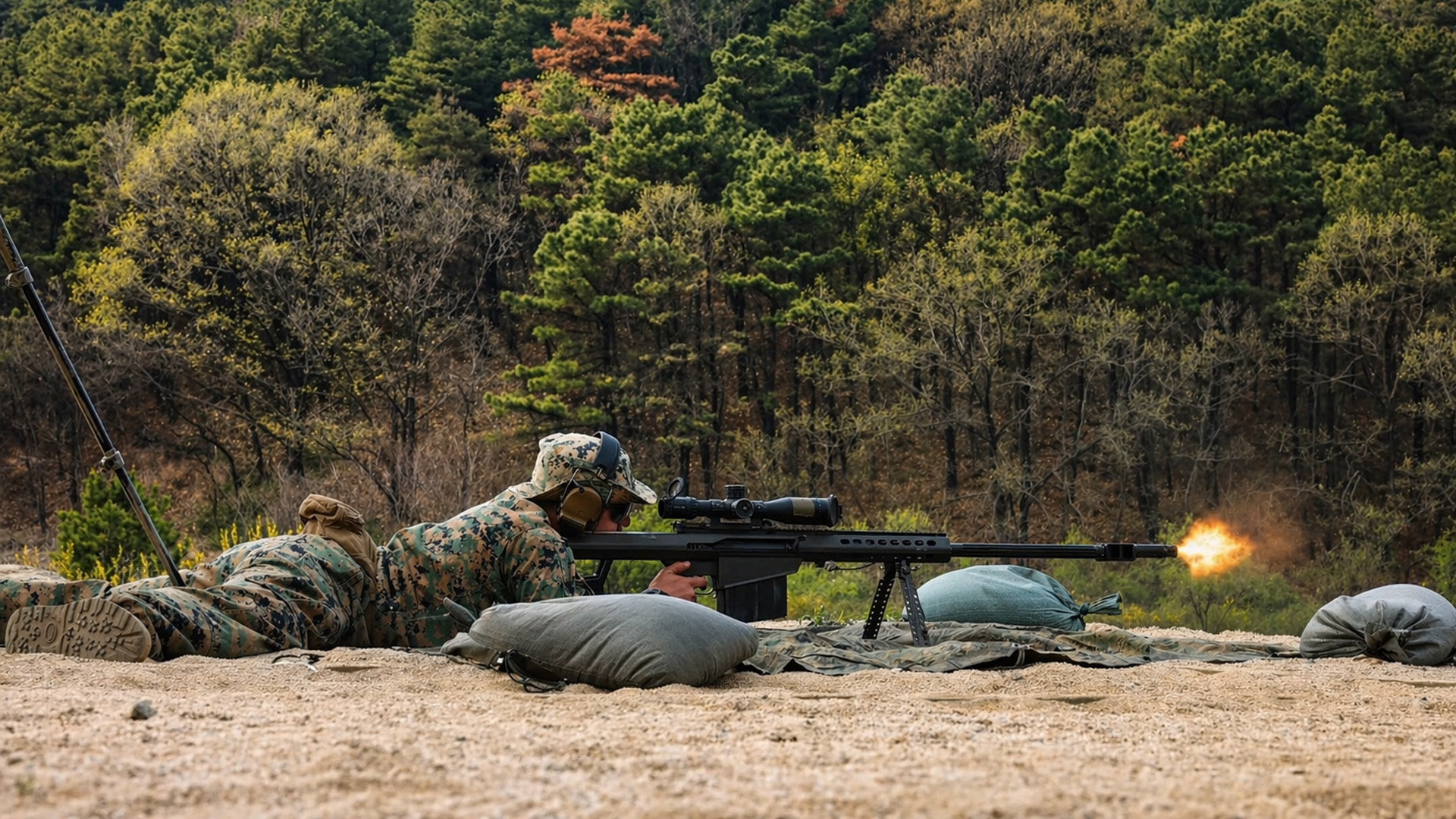 US Marines train with .50 caliber sniper rifle in Korea