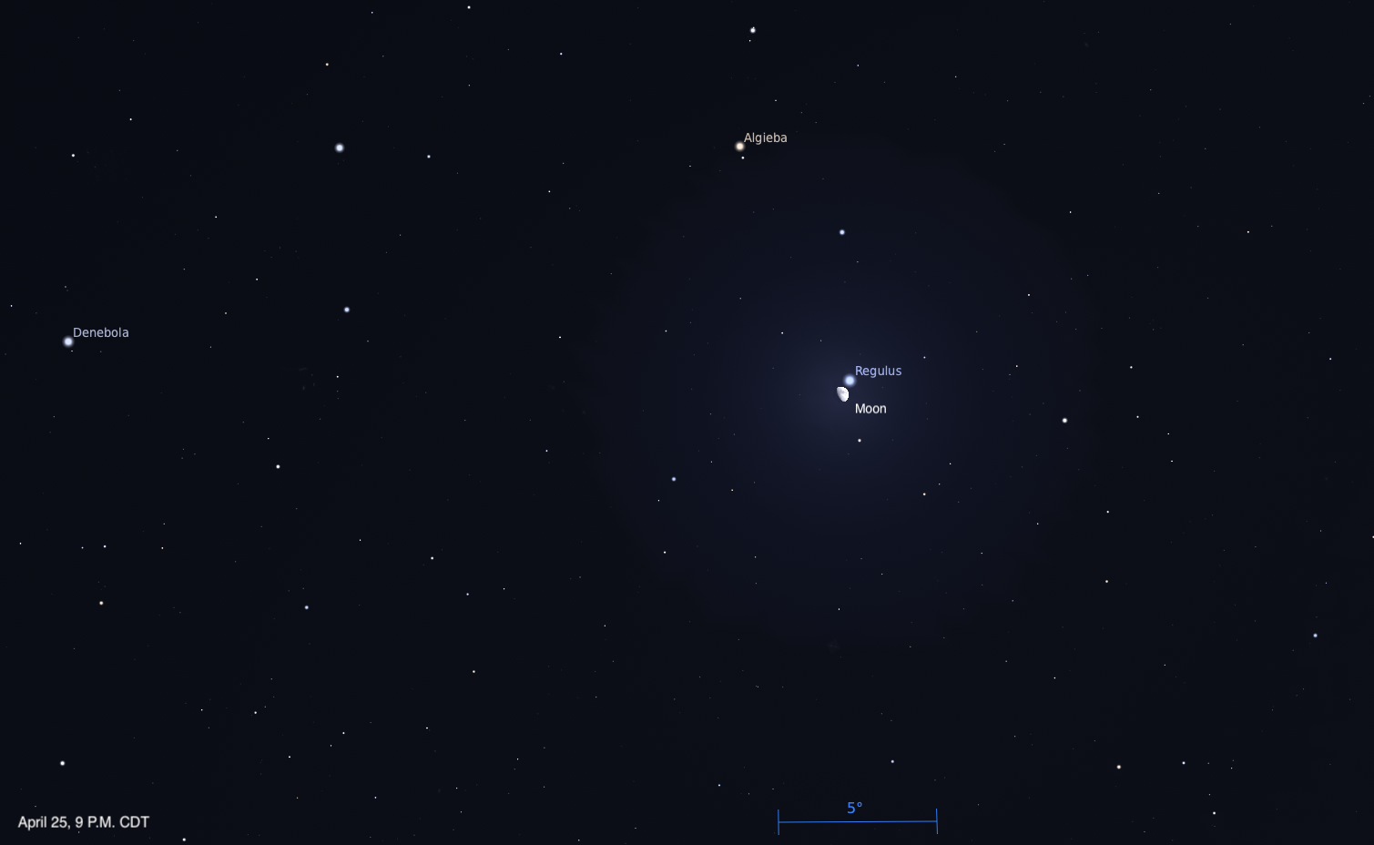 The sky today on Saturday, April 25: The moon meets Regulus