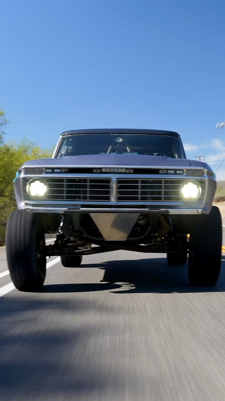 Powerful custom off-road truck ripping through the streets