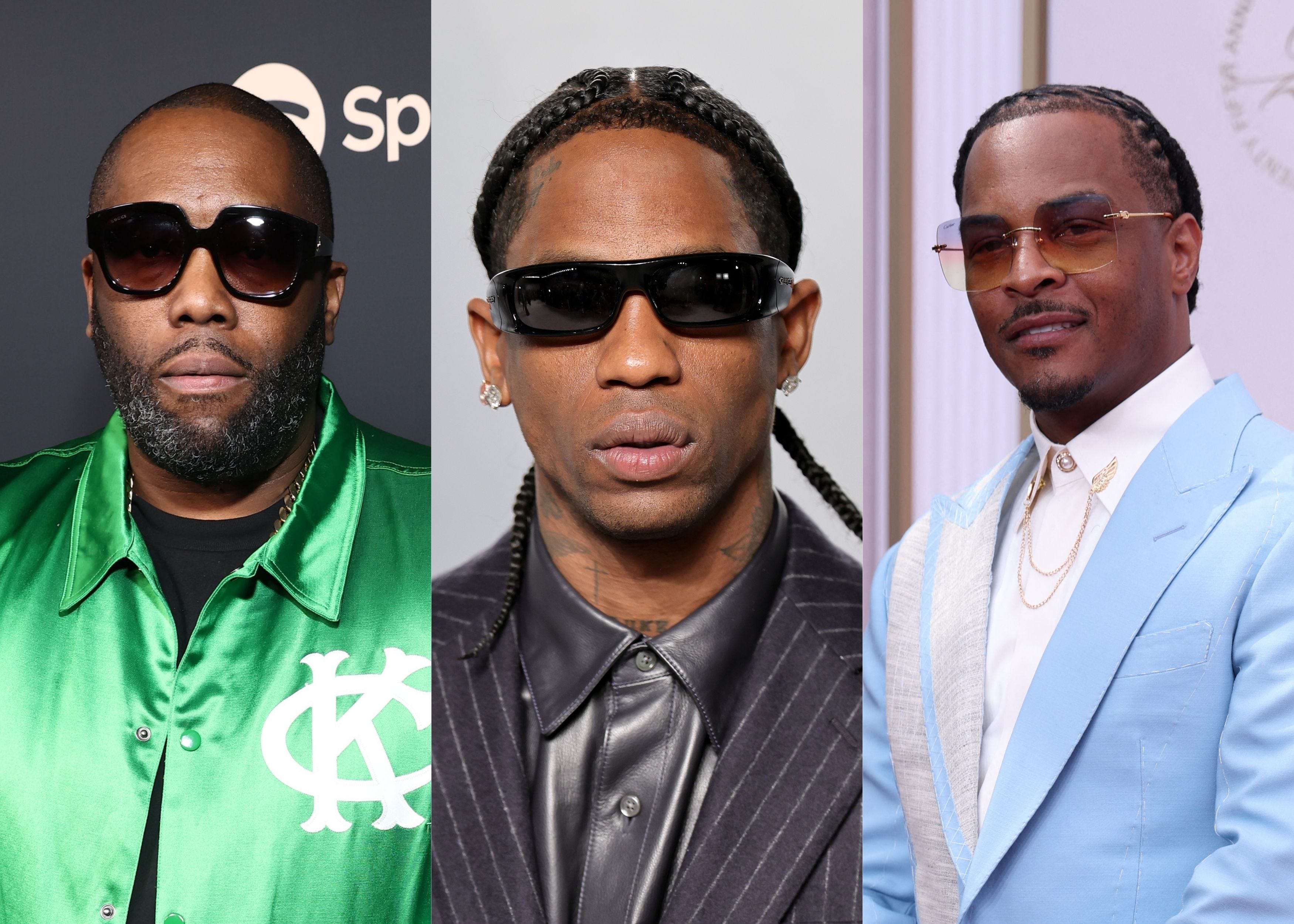 (L-R) Rappers Killer Mike, Travis Scott and T.I.